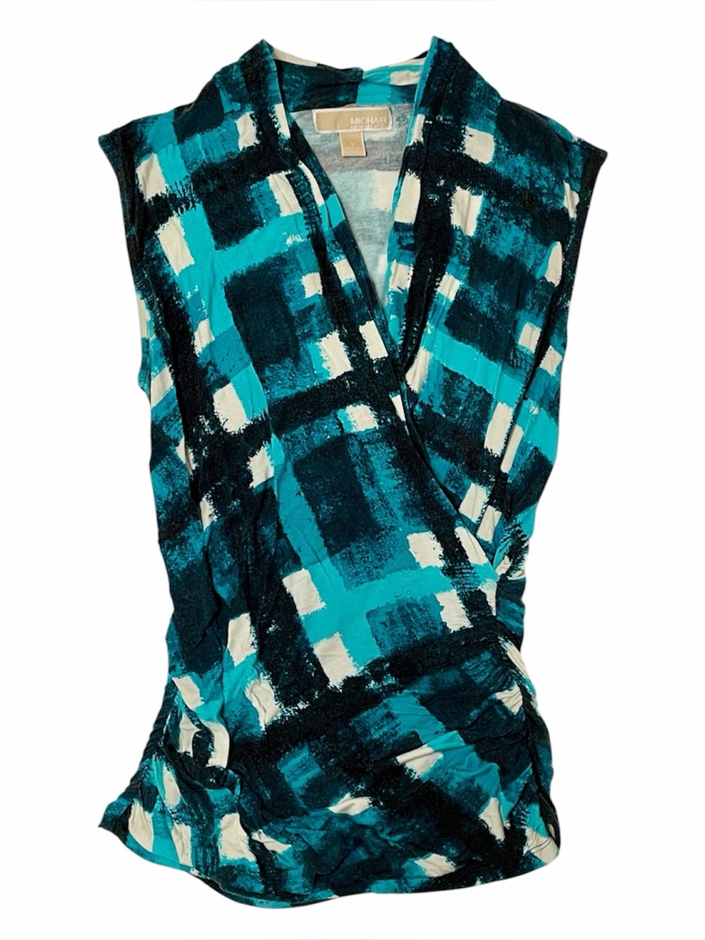 Michael Kors plaid faux wrap top size small